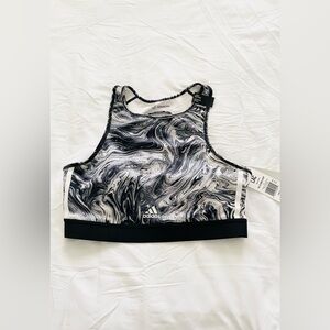NWT Stella McCartney longline sports bra top Sz L black/ white swirl orig $65